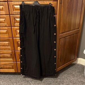 Black Wide Leg Pants with Button Detail